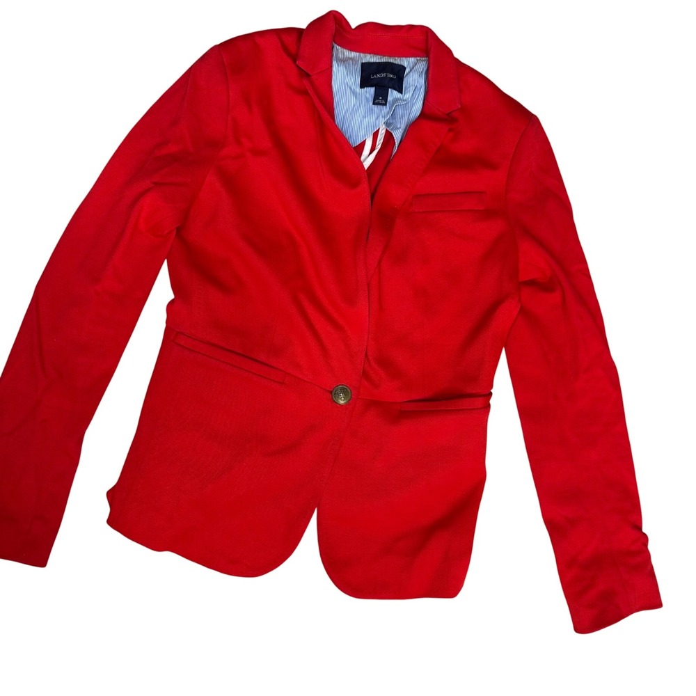 Lands End red nautical preppy single button women's academia coastal blazer 10 - Picture 2 of 9